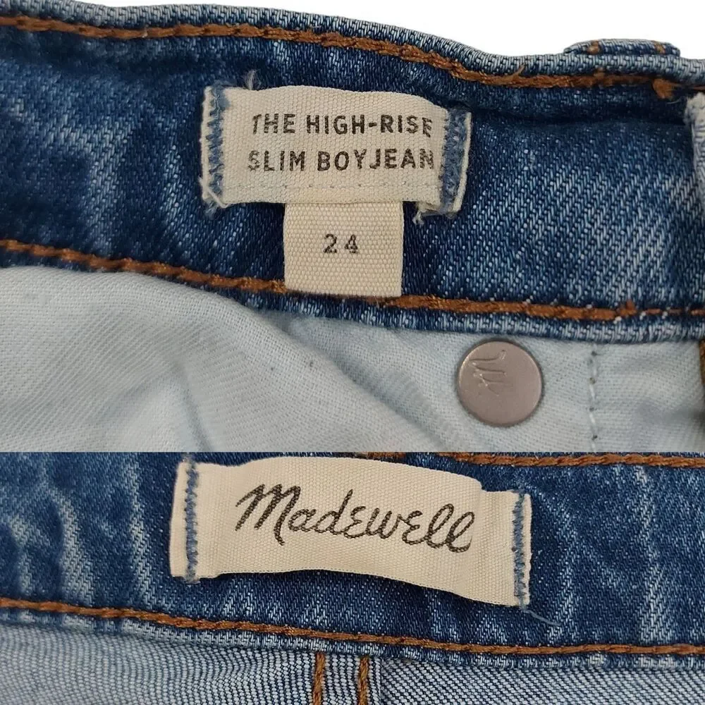Madewell The High-Rise Slim Boyjean Womens 24 Blue Distressed Premium Denim